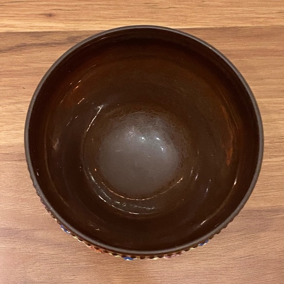 19th Century British Hand Enamelled Relief Molded Floral Band Copper Luster Bowl - Picture 10 of 13